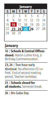 District School Academic Calendar for South River Senior for January 2023