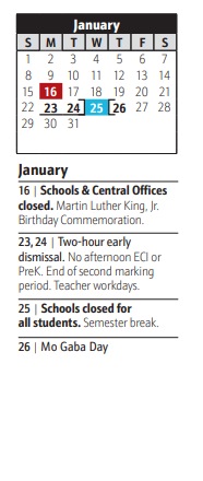 District School Academic Calendar for Brock Bridge Elementary for January 2023