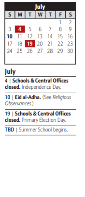District School Academic Calendar for Oak Hill Elementary for July 2022