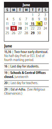 District School Academic Calendar for Pershing Hill Elementary for June 2023