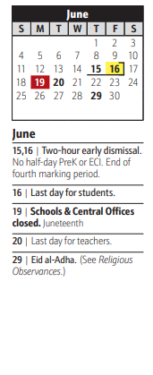 District School Academic Calendar for Glen Burnie Evening High for June 2023