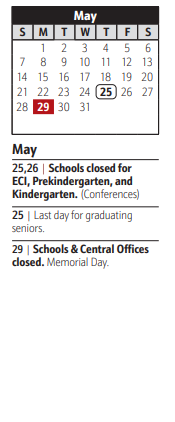 District School Academic Calendar for Pasadena Elementary for May 2023