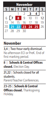 District School Academic Calendar for Severna Park Middle for November 2022