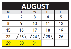 District School Academic Calendar for Mississippi Elementary for August 2022