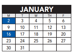 District School Academic Calendar for University Elementary for January 2023
