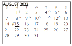 District School Academic Calendar for Shackelford Junior High for August 2022