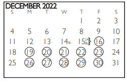 District School Academic Calendar for Roquemore Elementary for December 2022