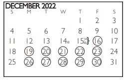 District School Academic Calendar for Venture Alter High School for December 2022