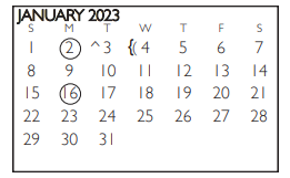 District School Academic Calendar for Rankin Elementary School for January 2023