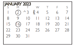 District School Academic Calendar for Webb Elementary for January 2023