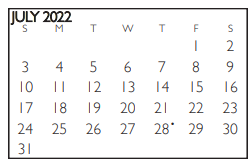 District School Academic Calendar for Workman Junior High for July 2022