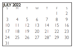 District School Academic Calendar for Hill Elementary for July 2022