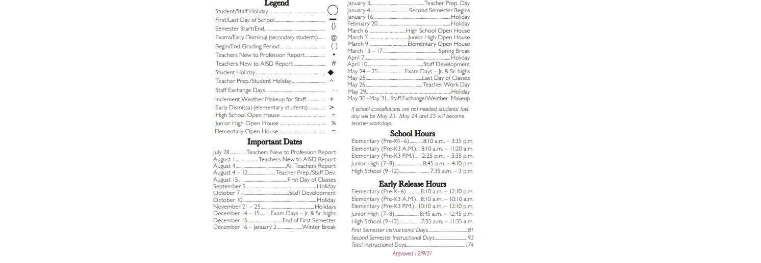 District School Academic Calendar Key for Shackelford Junior High