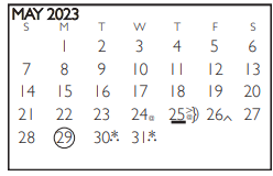 District School Academic Calendar for Newcomer Center for May 2023