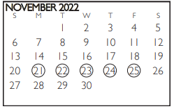 District School Academic Calendar for Special Ed Serv for November 2022