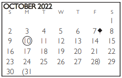 District School Academic Calendar for Shackelford Junior High for October 2022