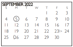 District School Academic Calendar for Shackelford Junior High for September 2022