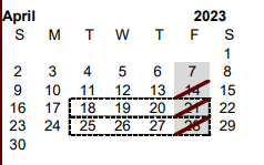 District School Academic Calendar for R C Fisher Campus for April 2023