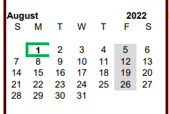 District School Academic Calendar for Bel Air El for August 2022