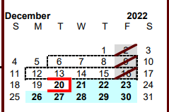 District School Academic Calendar for R C Fisher Campus for December 2022