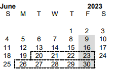 District School Academic Calendar for R C Fisher Campus for June 2023