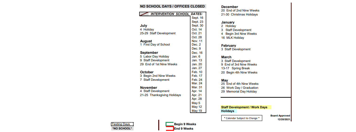 District School Academic Calendar Key for R C Fisher Campus