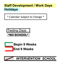 District School Academic Calendar Legend for Athens Int