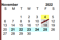 District School Academic Calendar for Athens Annex for November 2022