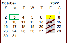 District School Academic Calendar for R C Fisher Campus for October 2022