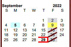 District School Academic Calendar for R C Fisher Campus for September 2022