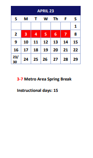 District School Academic Calendar for Parkside Elementary School for April 2023