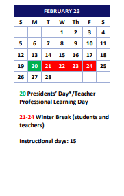 District School Academic Calendar for Kennedy Middle School for February 2023