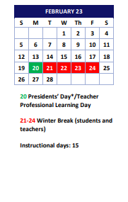 District School Academic Calendar for Parkside Elementary School for February 2023