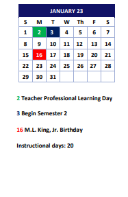 District School Academic Calendar for Kennedy Middle School for January 2023