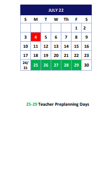 District School Academic Calendar for Neighborhood Charter School for July 2022
