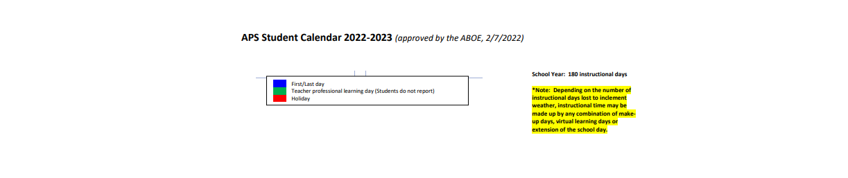 District School Academic Calendar Key for Avon Street School