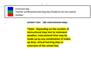 District School Academic Calendar Legend for Parkside Elementary School