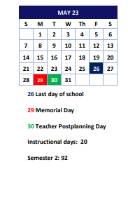 District School Academic Calendar for Parkside Elementary School for May 2023