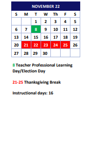 District School Academic Calendar for Peyton Forest Elementary School for November 2022