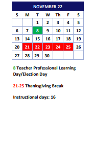 District School Academic Calendar for Crim High School for November 2022