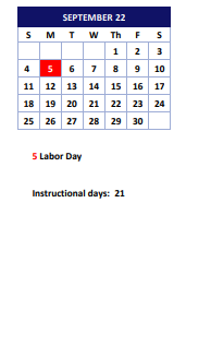 District School Academic Calendar for Parkside Elementary School for September 2022