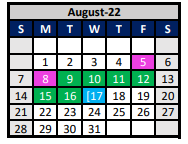 District School Academic Calendar for Denton Co J J A E P for August 2022