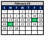 District School Academic Calendar for Denton Co J J A E P for February 2023