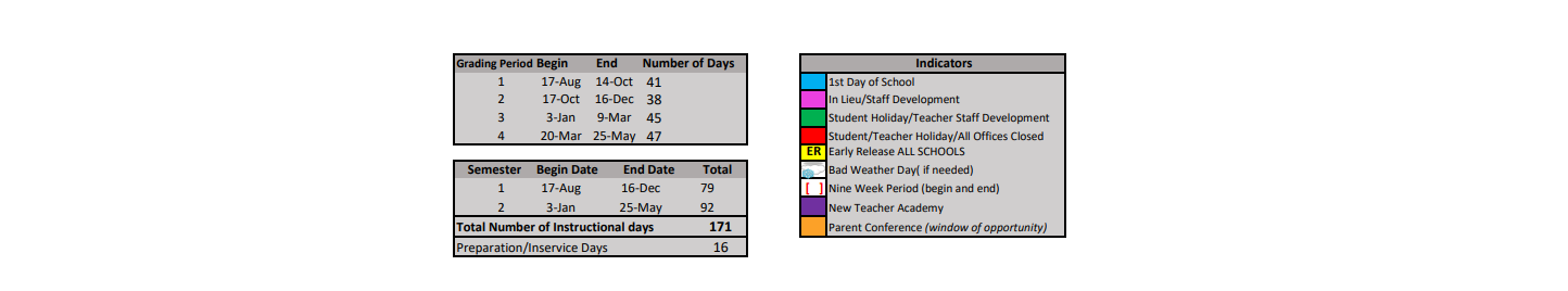 District School Academic Calendar Key for Aubrey Elementary