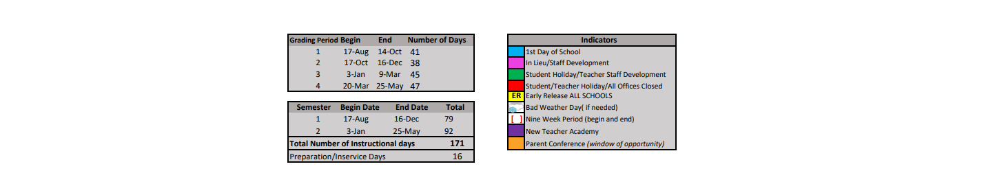 District School Academic Calendar Key for Aubrey Middle