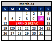 District School Academic Calendar for Denton Co J J A E P for March 2023