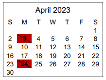 District School Academic Calendar for Paris Elementary School for April 2023