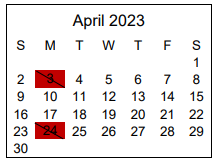 District School Academic Calendar for North Middle School for April 2023