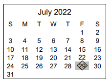 District School Academic Calendar for West Middle School for July 2022