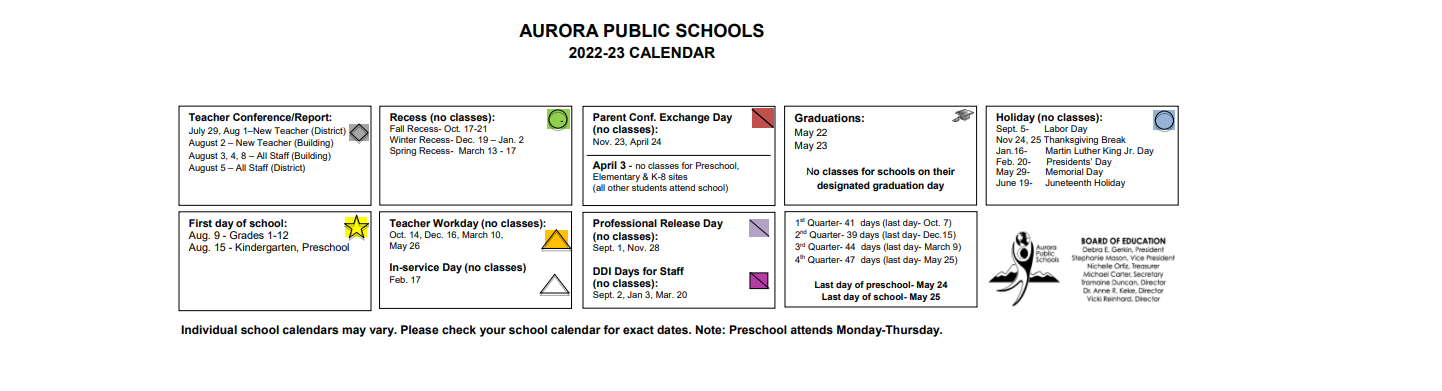 District School Academic Calendar Key for Park Lane Elementary School
